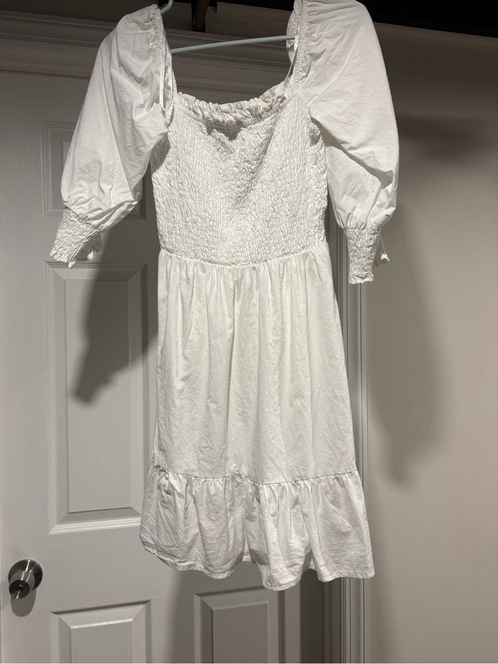 Classic White Smocked Puff-Sleeve Dress